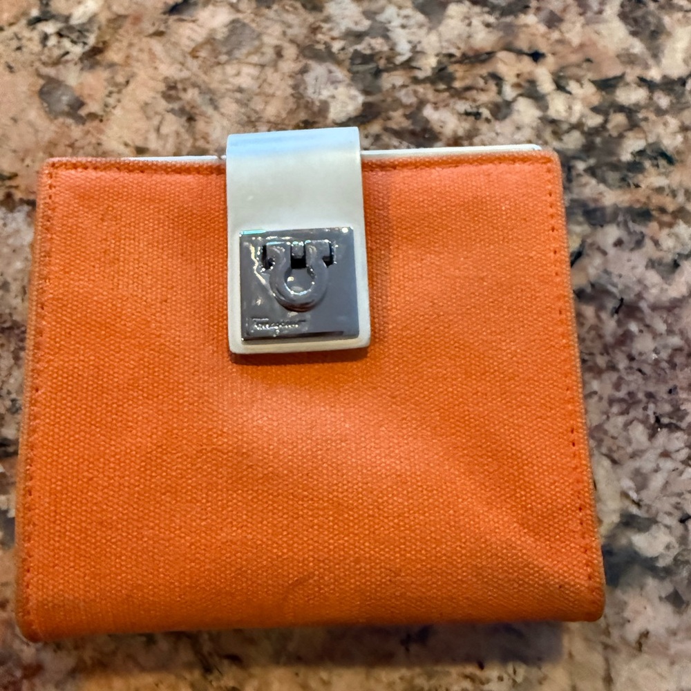 Salvatore Ferragamo Orange Wallet with Silver Clasp